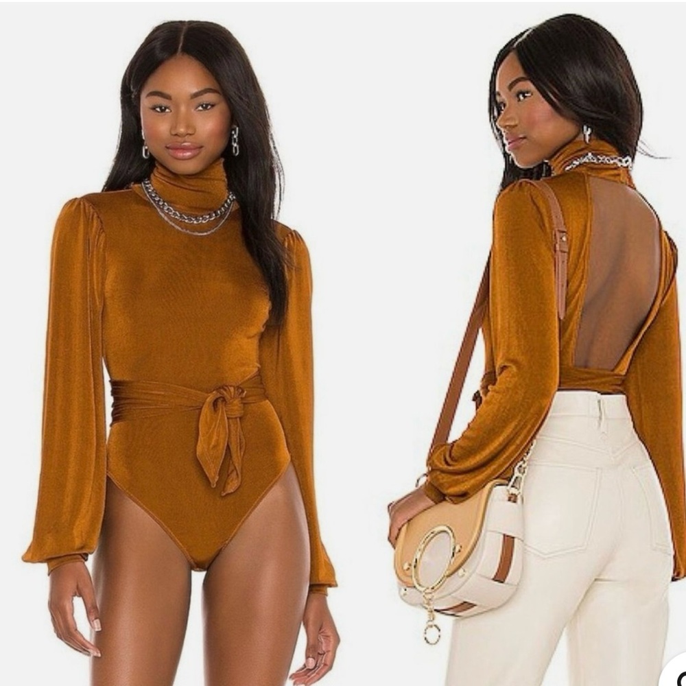 Free People Bring It Back Long Sleeve Mock Neck Open Back Bodysuit